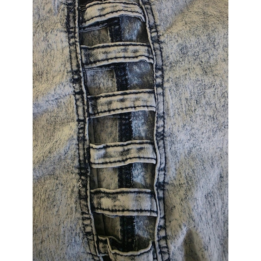 Bamboo Juniors Acid Wash Denim Dress Size L Ladder Cutout Zip Front Y2K - Picture 6 of 6